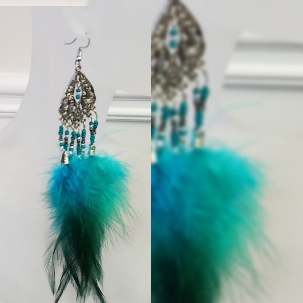 Multi Beaded Dangle Drop Fur Earrings